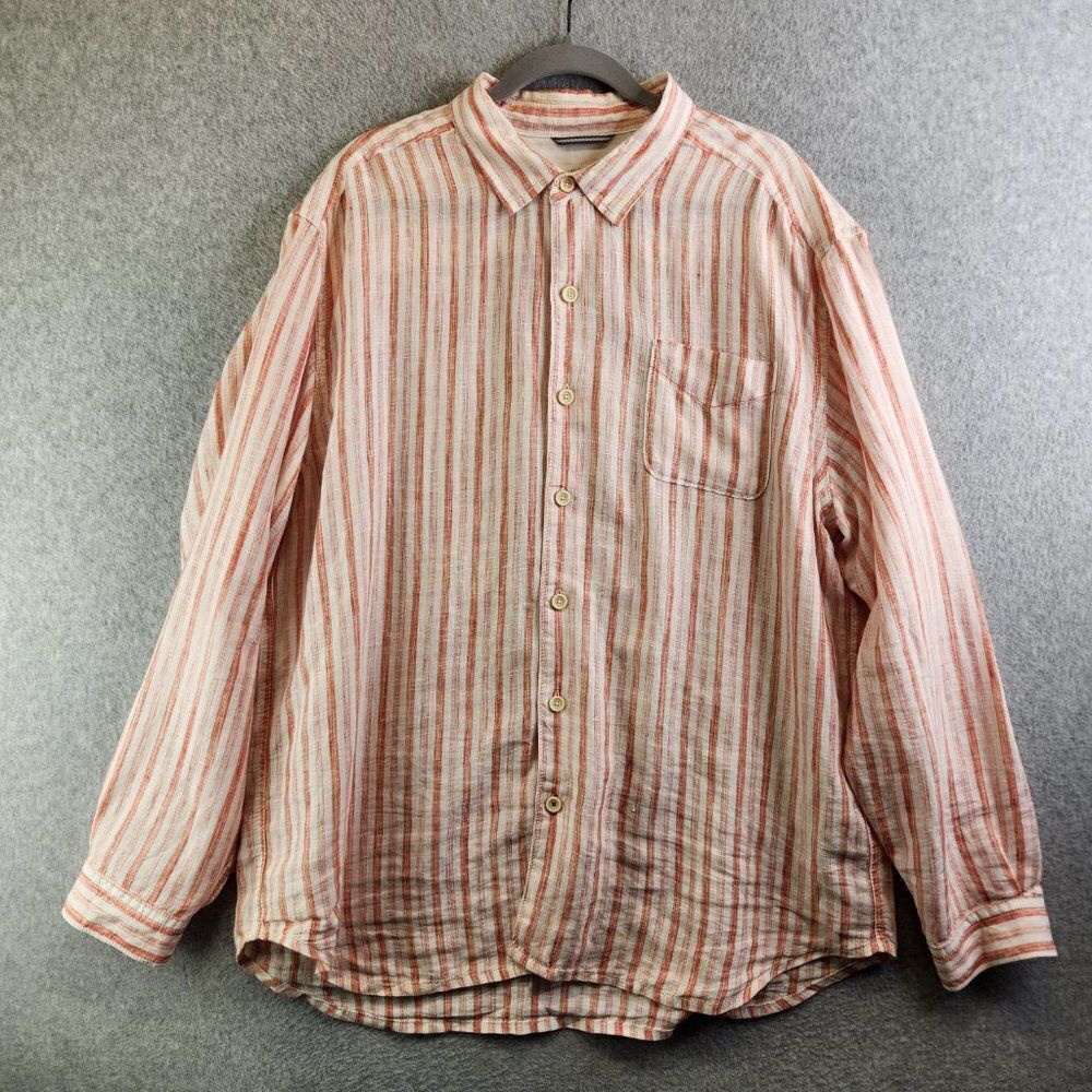 Tommy Bahama Relax Shirt Mens XL Orange Striped Linen Long Sleeve Pocket - Picture 14 of 14
